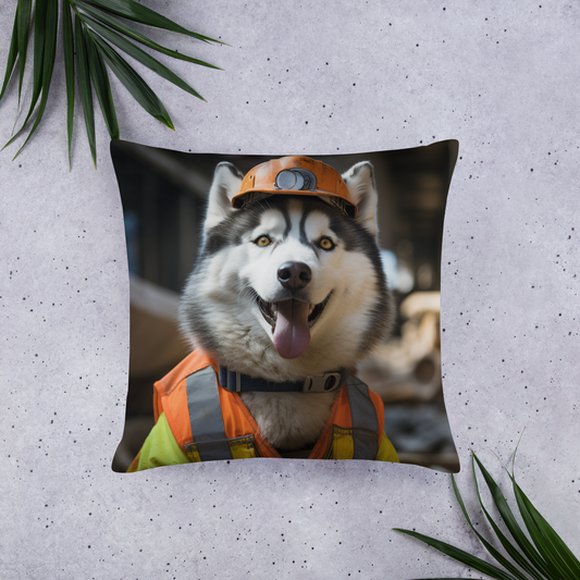 Siberian Husky ConstructionWorker Basic Pillow