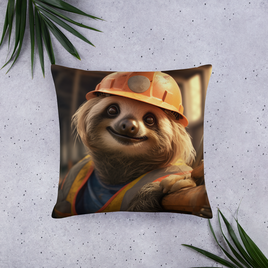 Sloth ConstructionWorker Basic Pillow