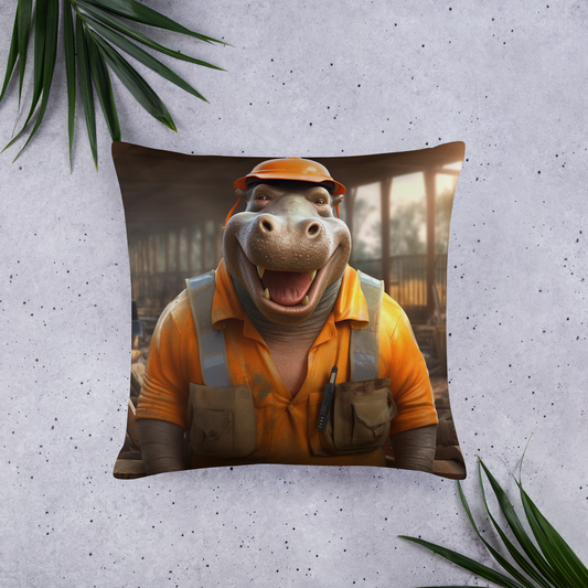 Hippo ConstructionWorker Basic Pillow