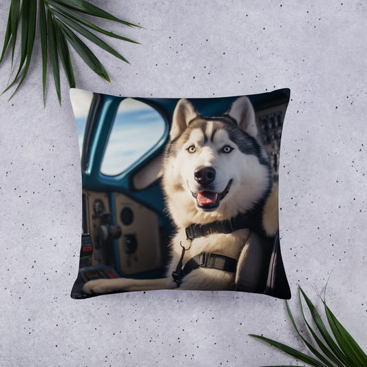 Siberian Husky Airline Pilot Basic Pillow