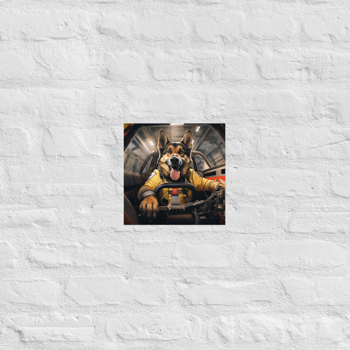 German Shepherd F1 Car Driver Poster