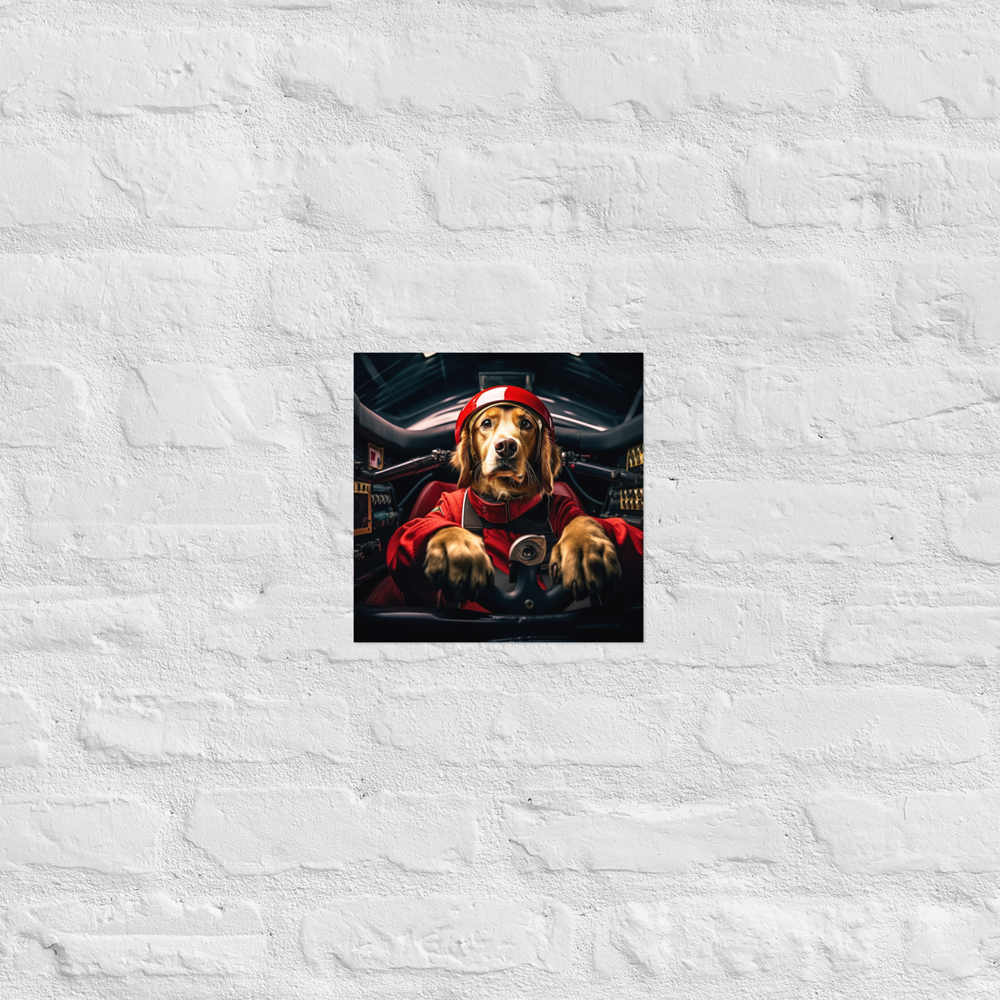 Golden Retriever F1 Car Driver Poster