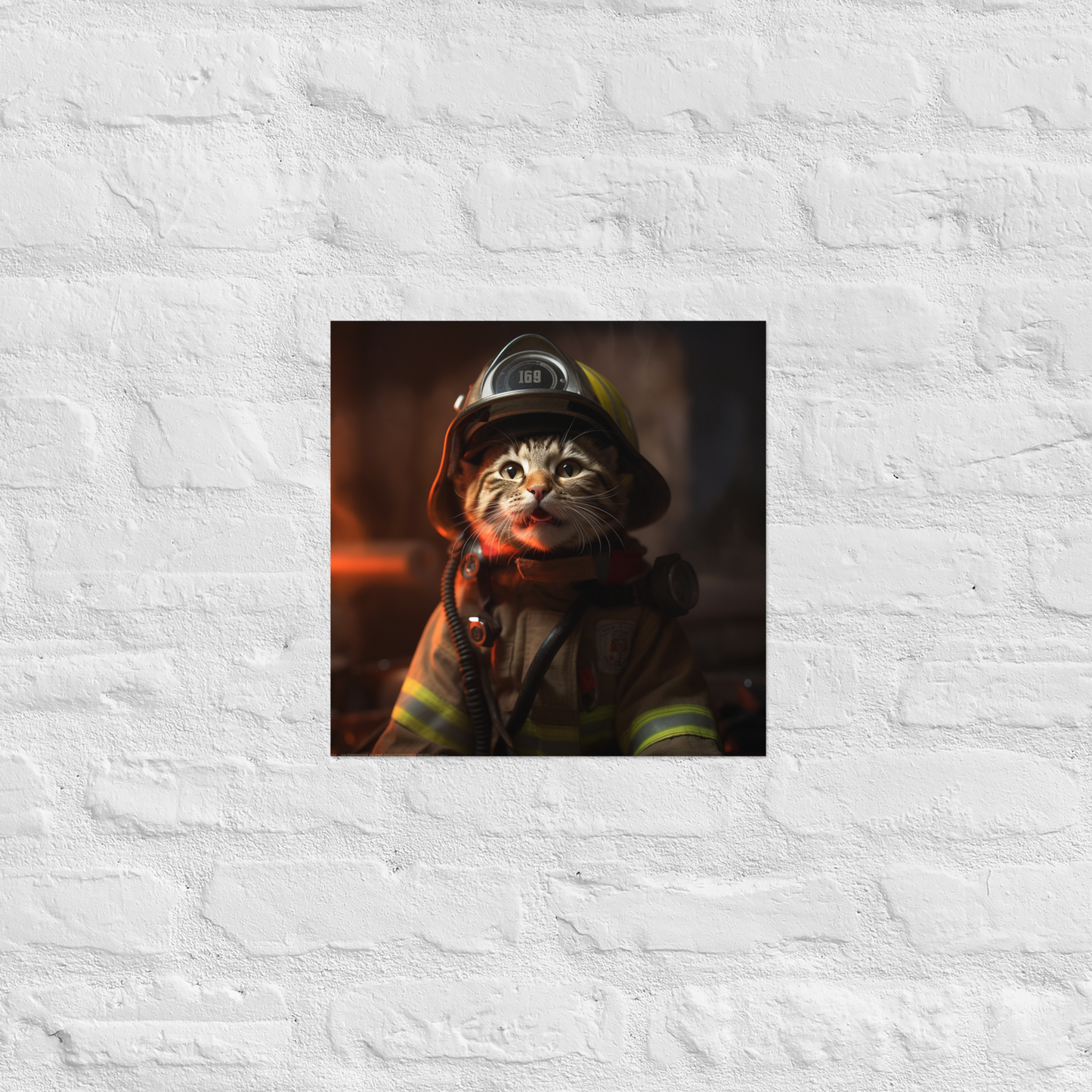 Domestic Shorthair Firefighter Poster