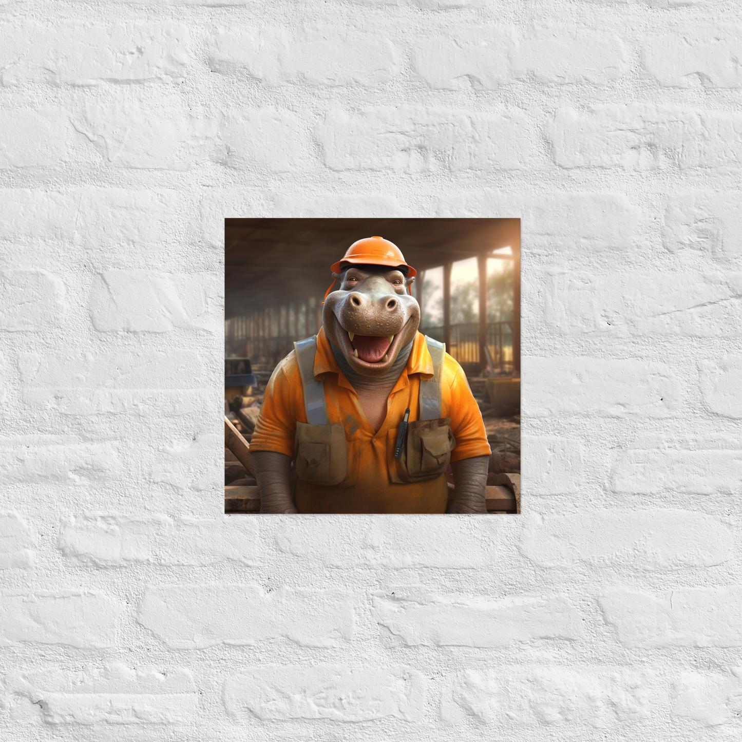 Hippo ConstructionWorker Poster