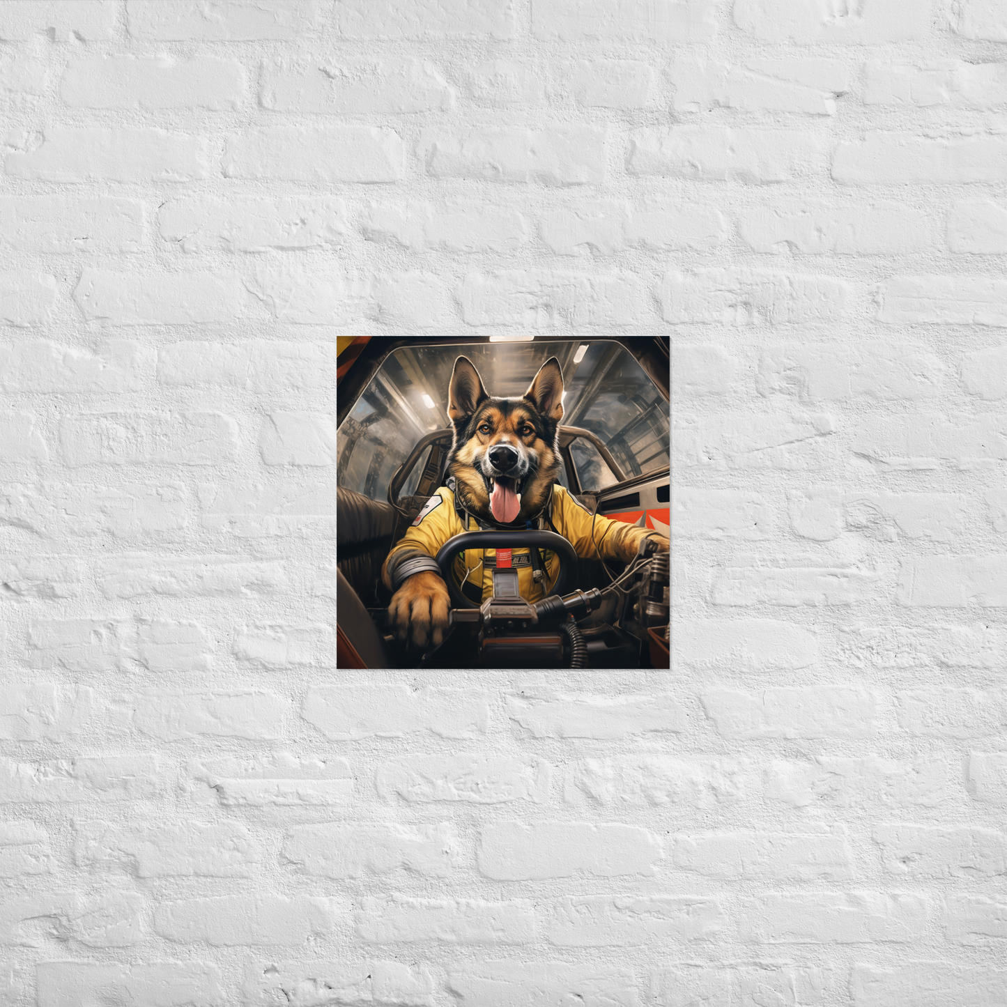 German Shepherd F1 Car Driver Poster