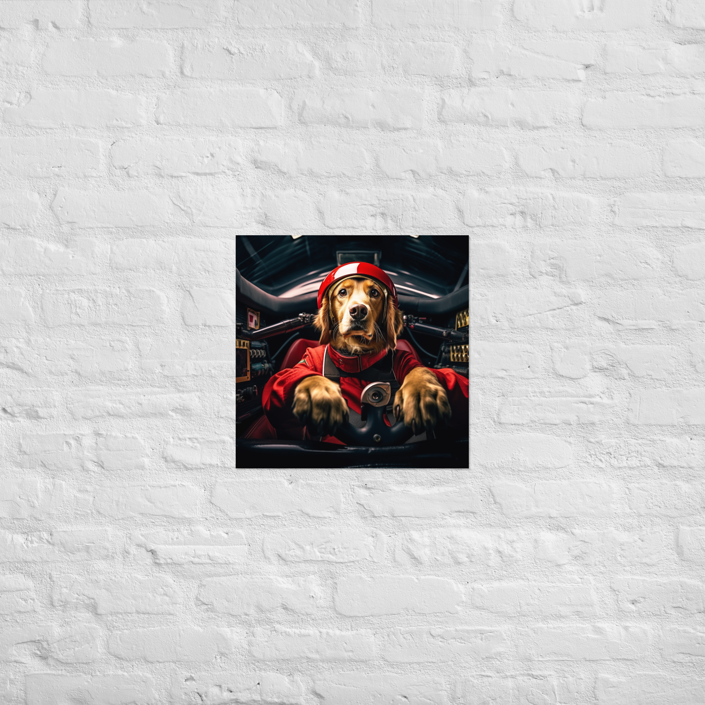 Golden Retriever F1 Car Driver Poster