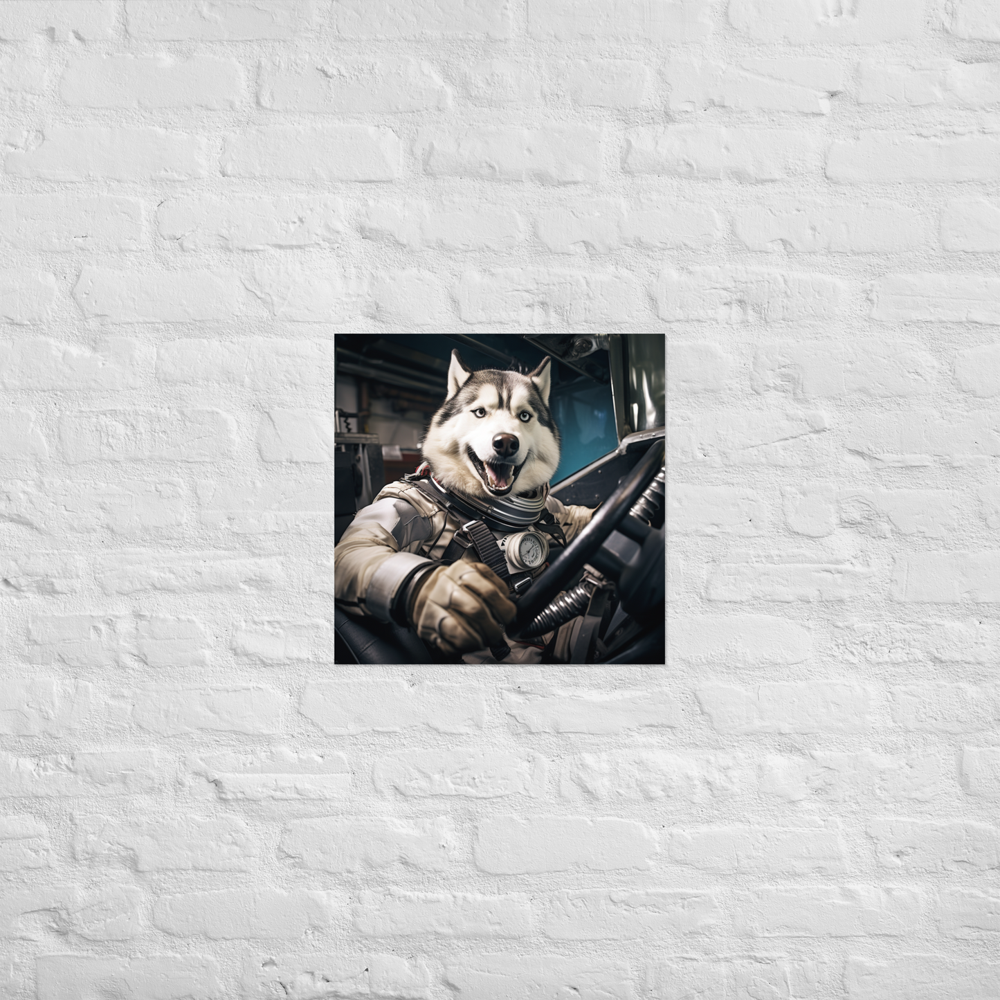 Siberian Husky F1 Car Driver Poster