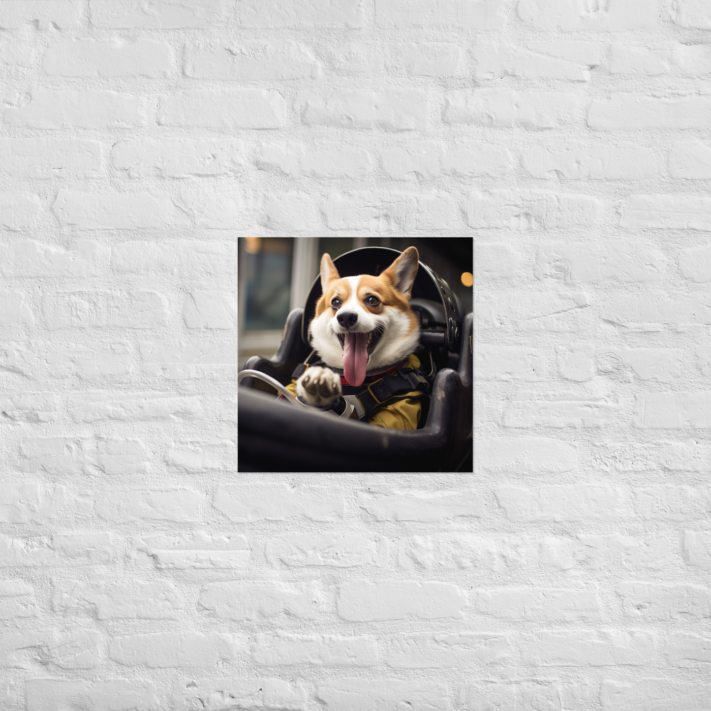 Pembroke Welsh Corgi F1 Car Driver Poster