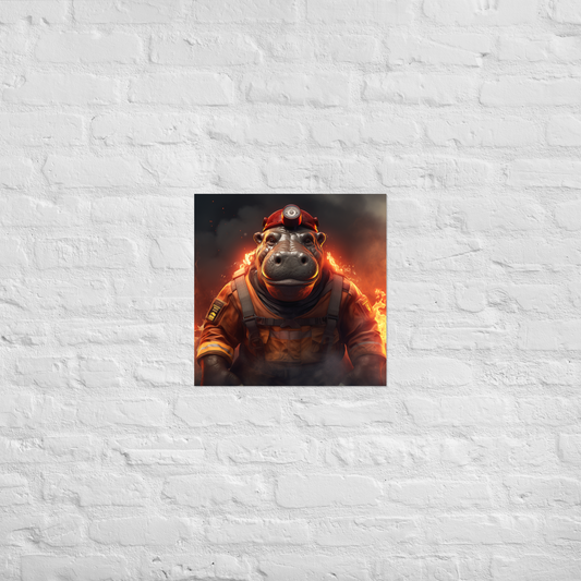 Hippo Firefighter Poster