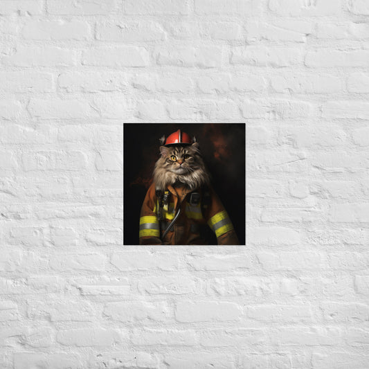 Maine Coon Firefighter Poster