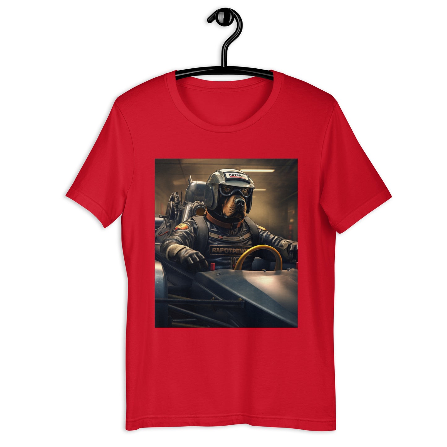 Rottweiler F1 Car Driver Unisex t-shirt