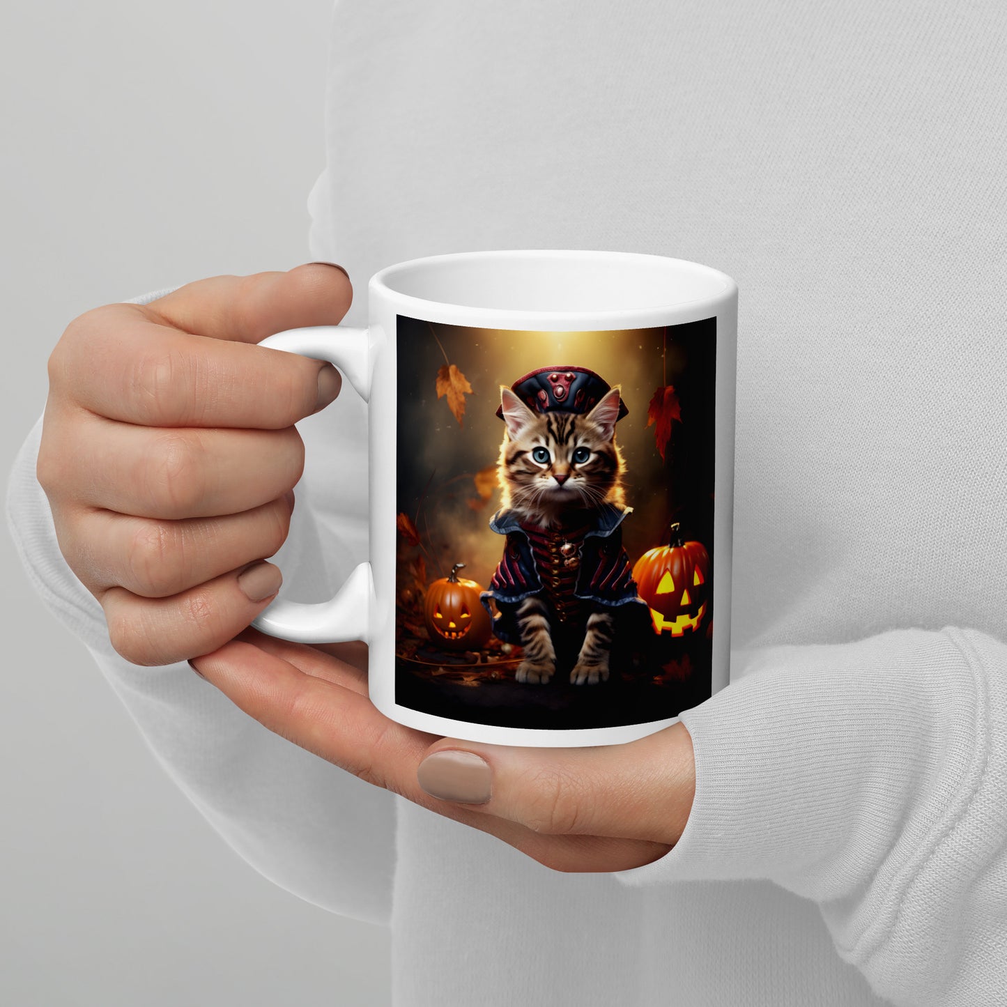 Domestic Shorthair Halloween White glossy mug