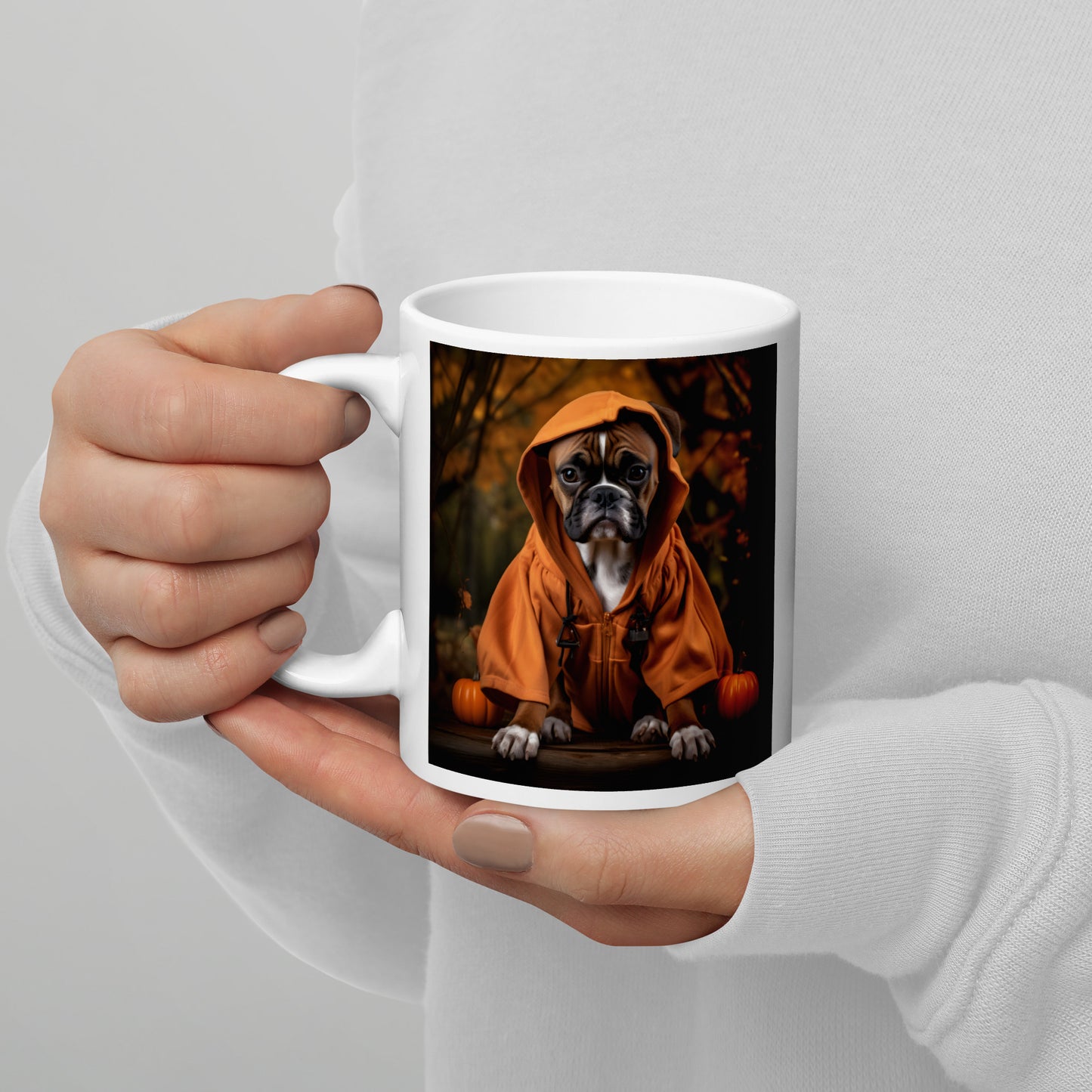 Boxer Halloween White glossy mug