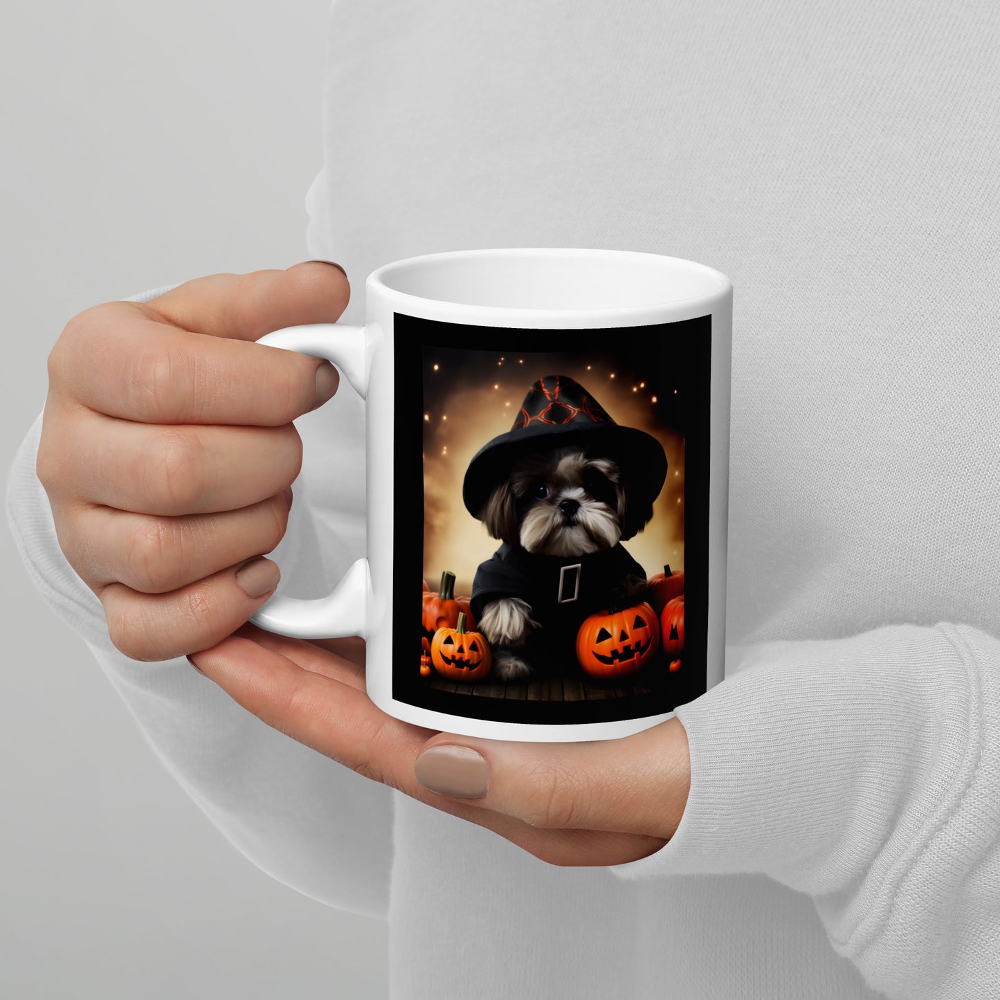 Shih Tzu Halloween White glossy mug