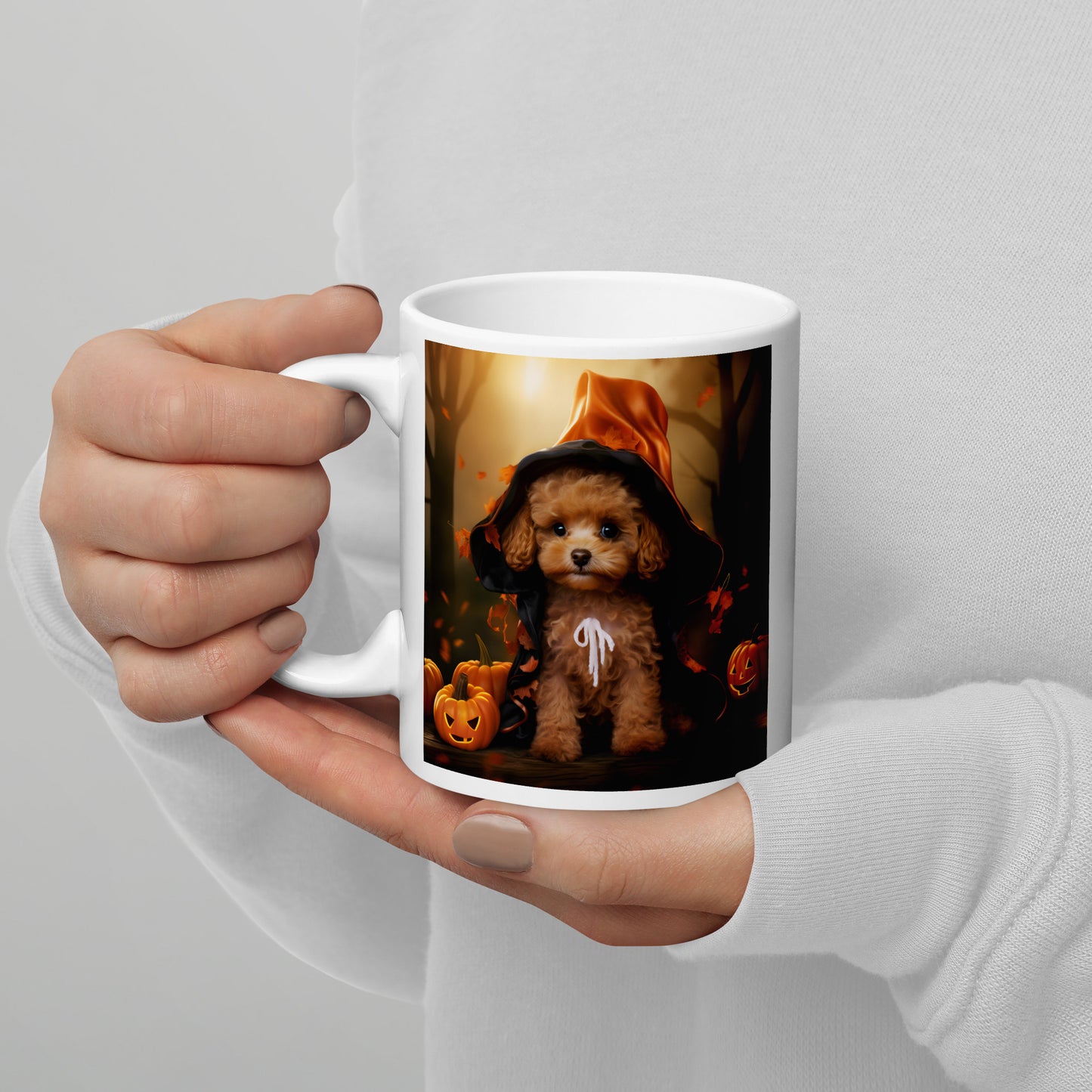 Poodle Halloween White glossy mug