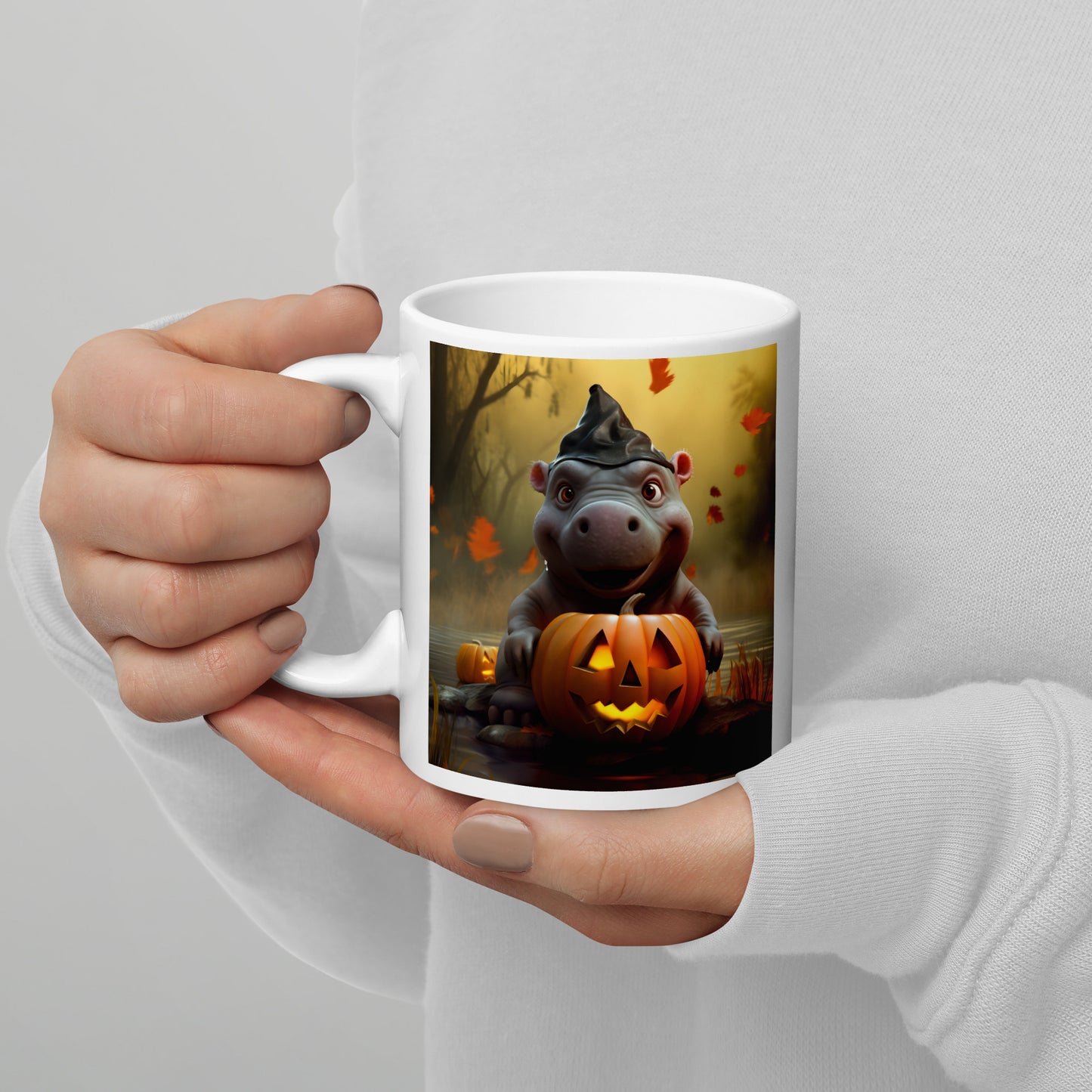 Hippo Halloween White glossy mug