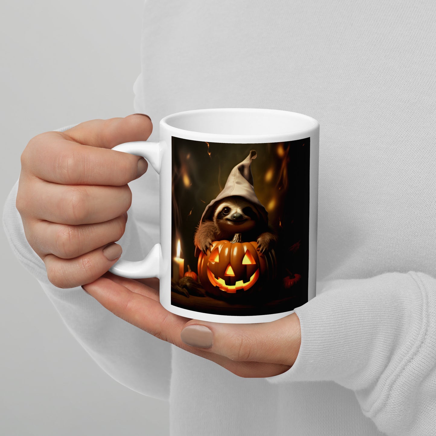 Sloth Halloween White glossy mug