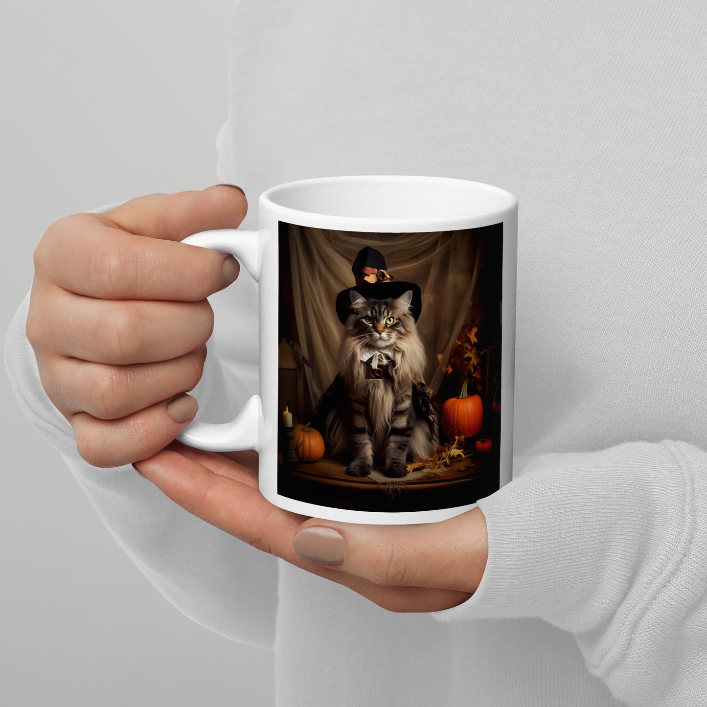 Maine Coon Halloween White glossy mug