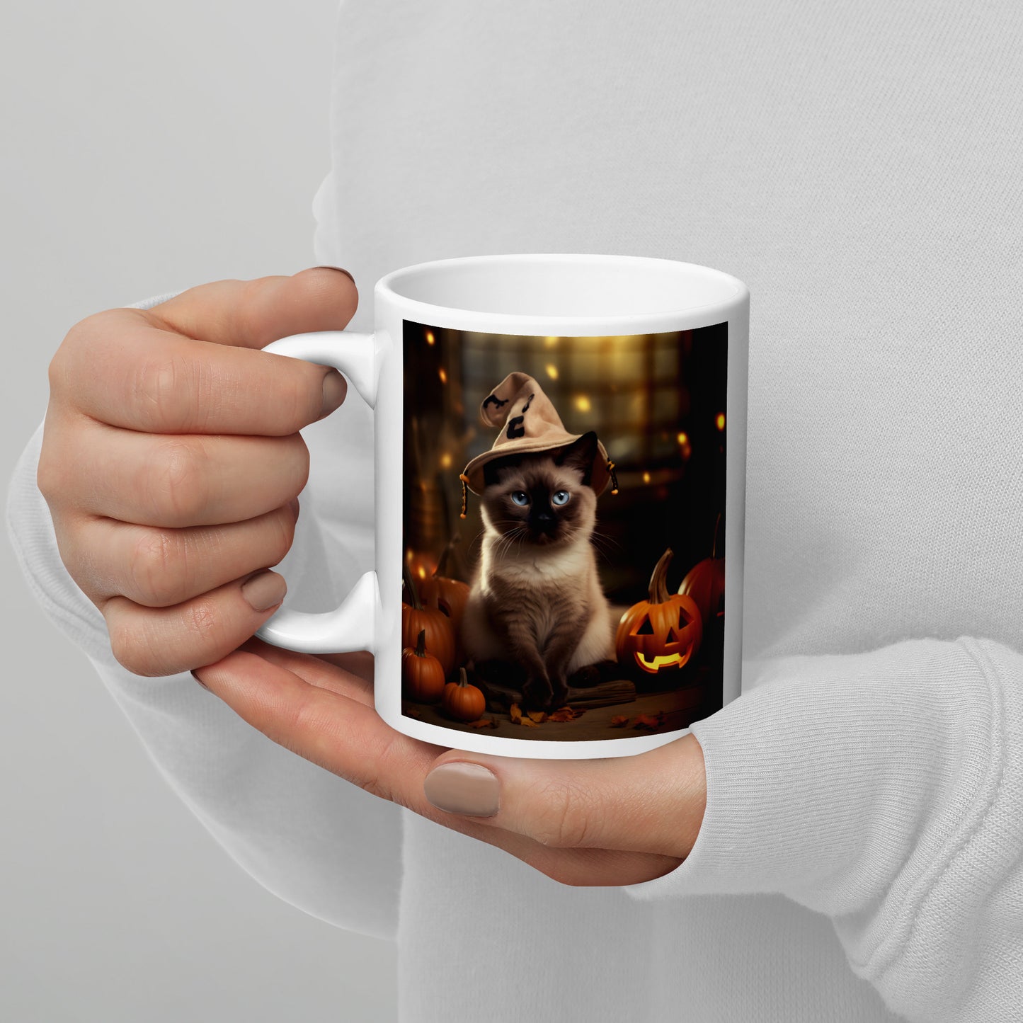 Siamese Halloween White glossy mug