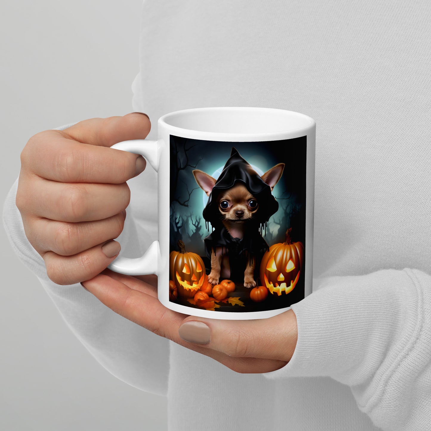 Chihuahua Halloween White glossy mug