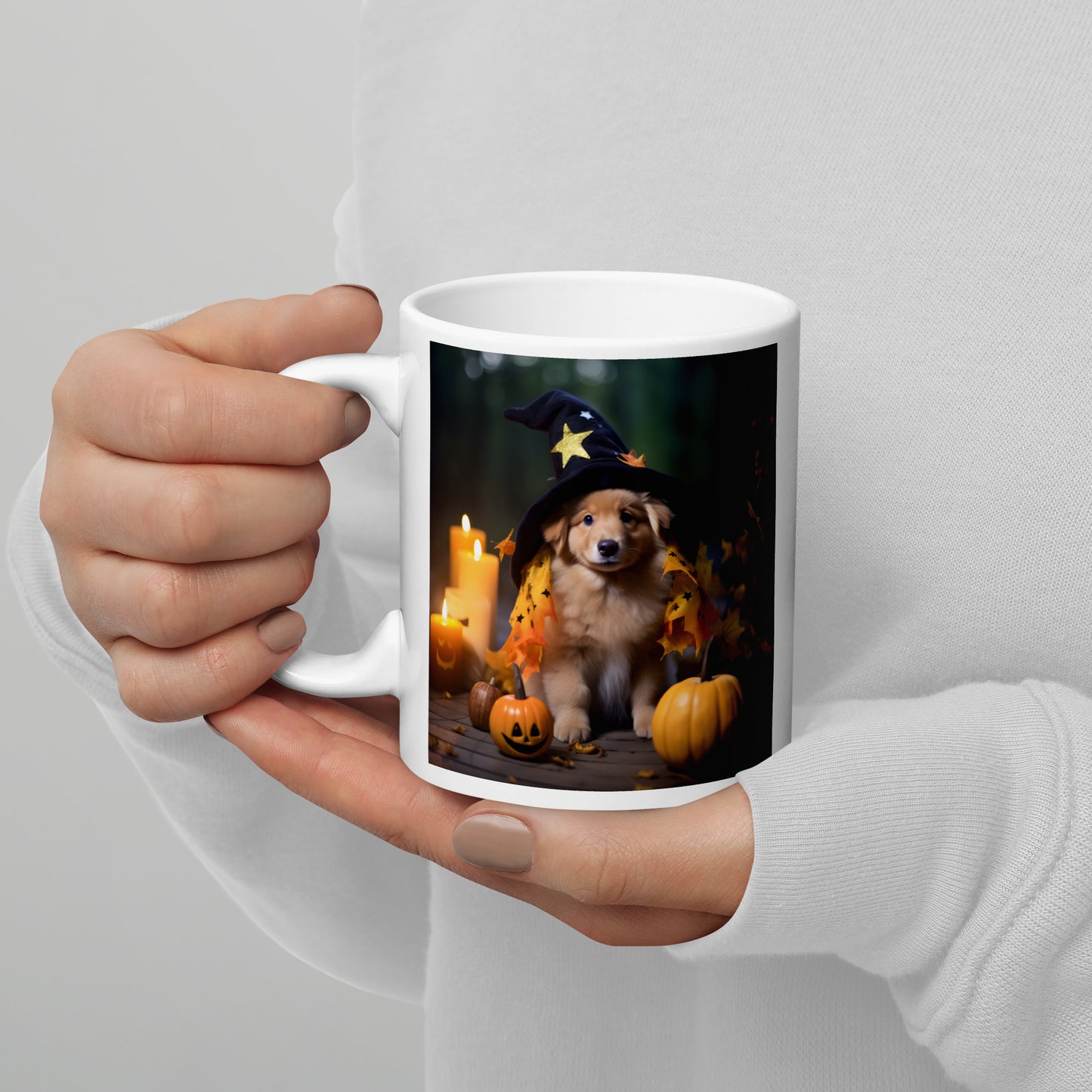 Golden Retriever Halloween White glossy mug