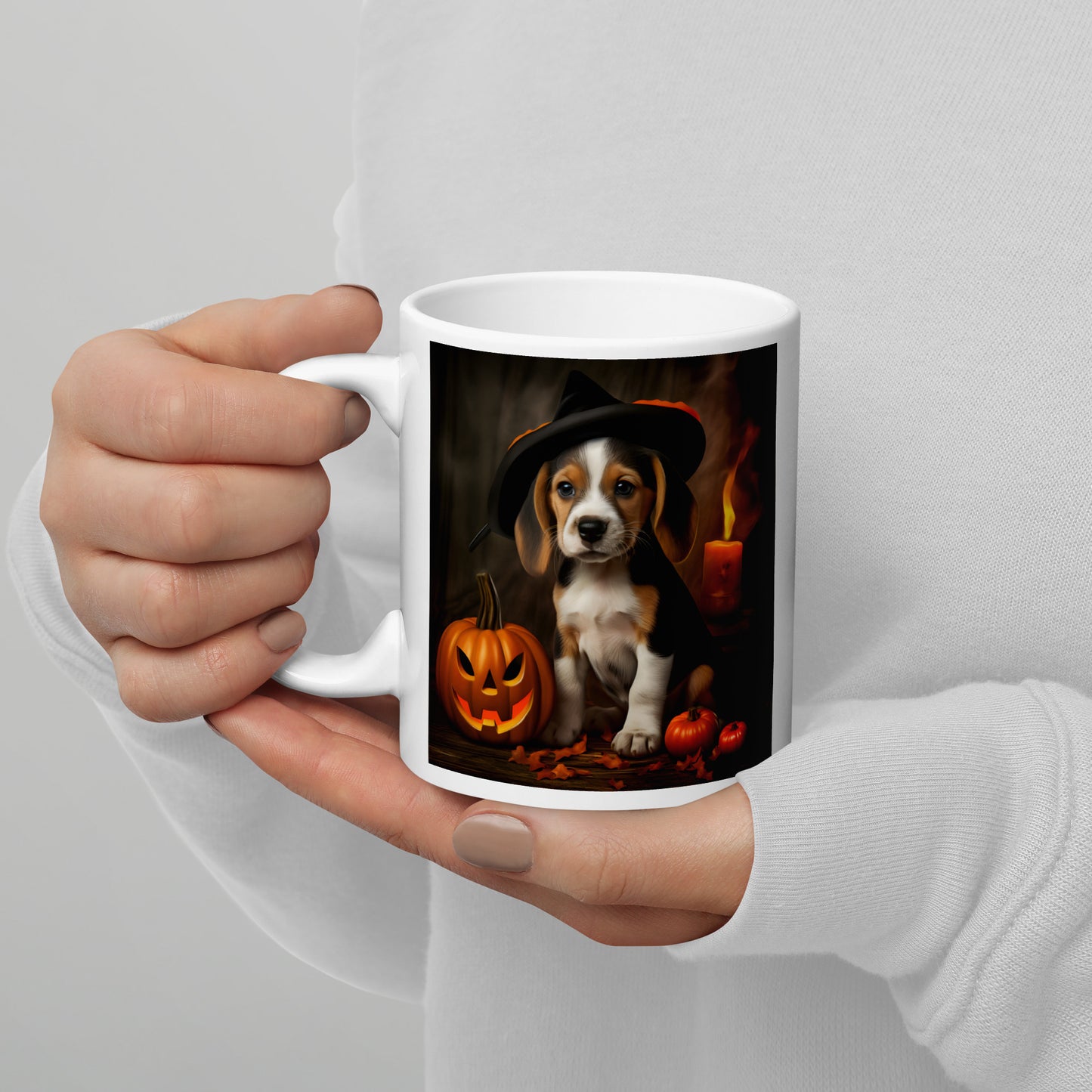 Beagle Halloween White glossy mug