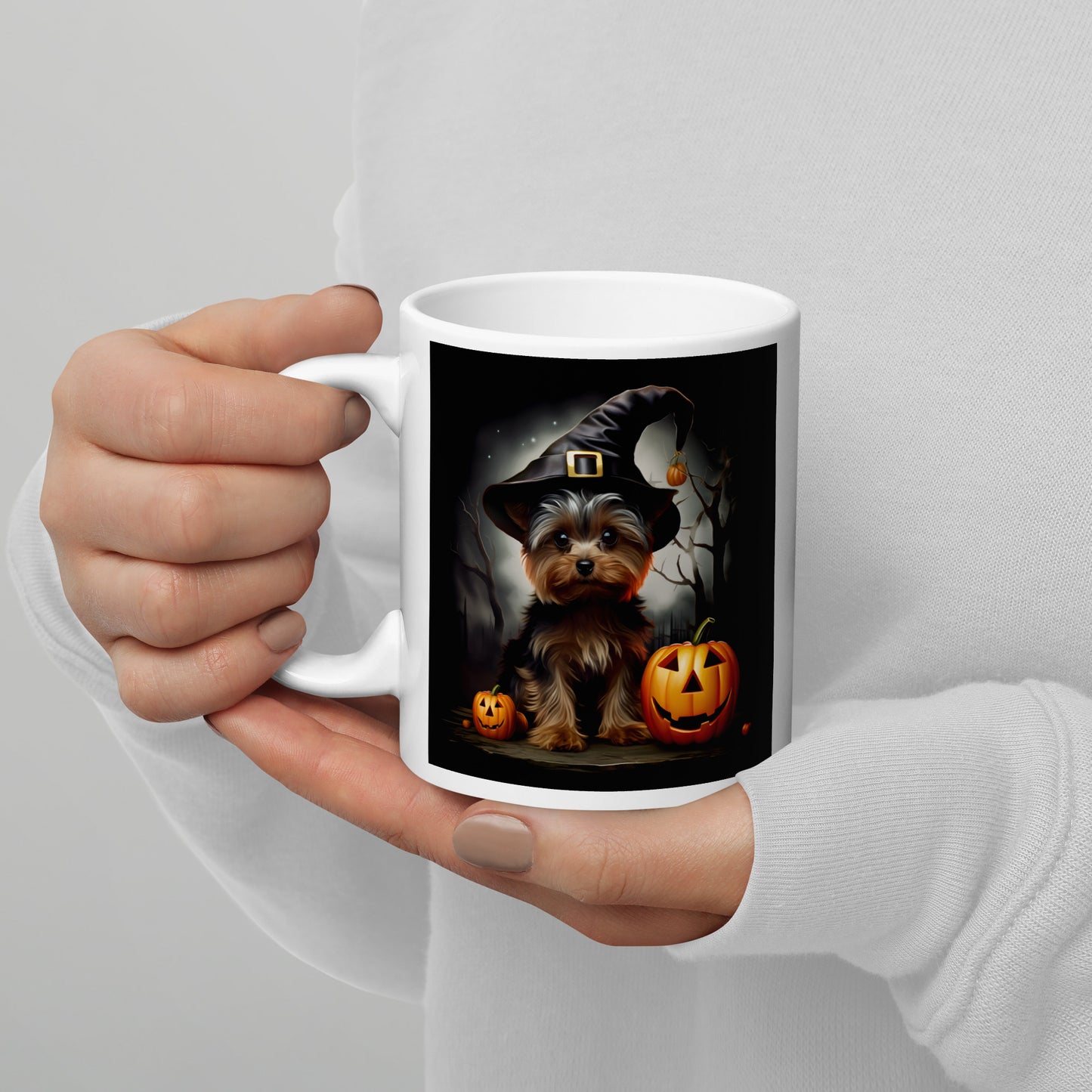 Yorkshire Terrier Halloween White glossy mug