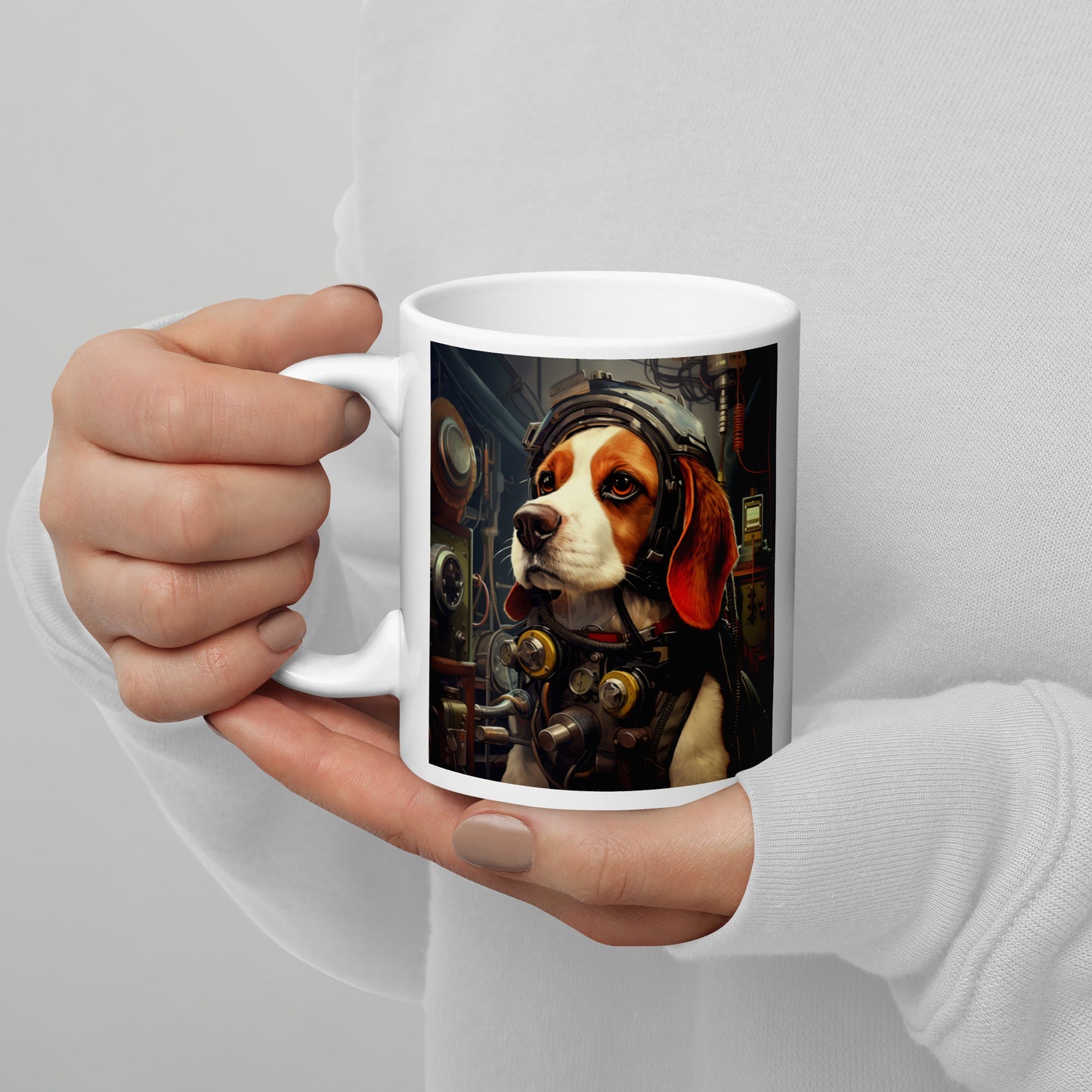 Beagle Engineer White glossy mug