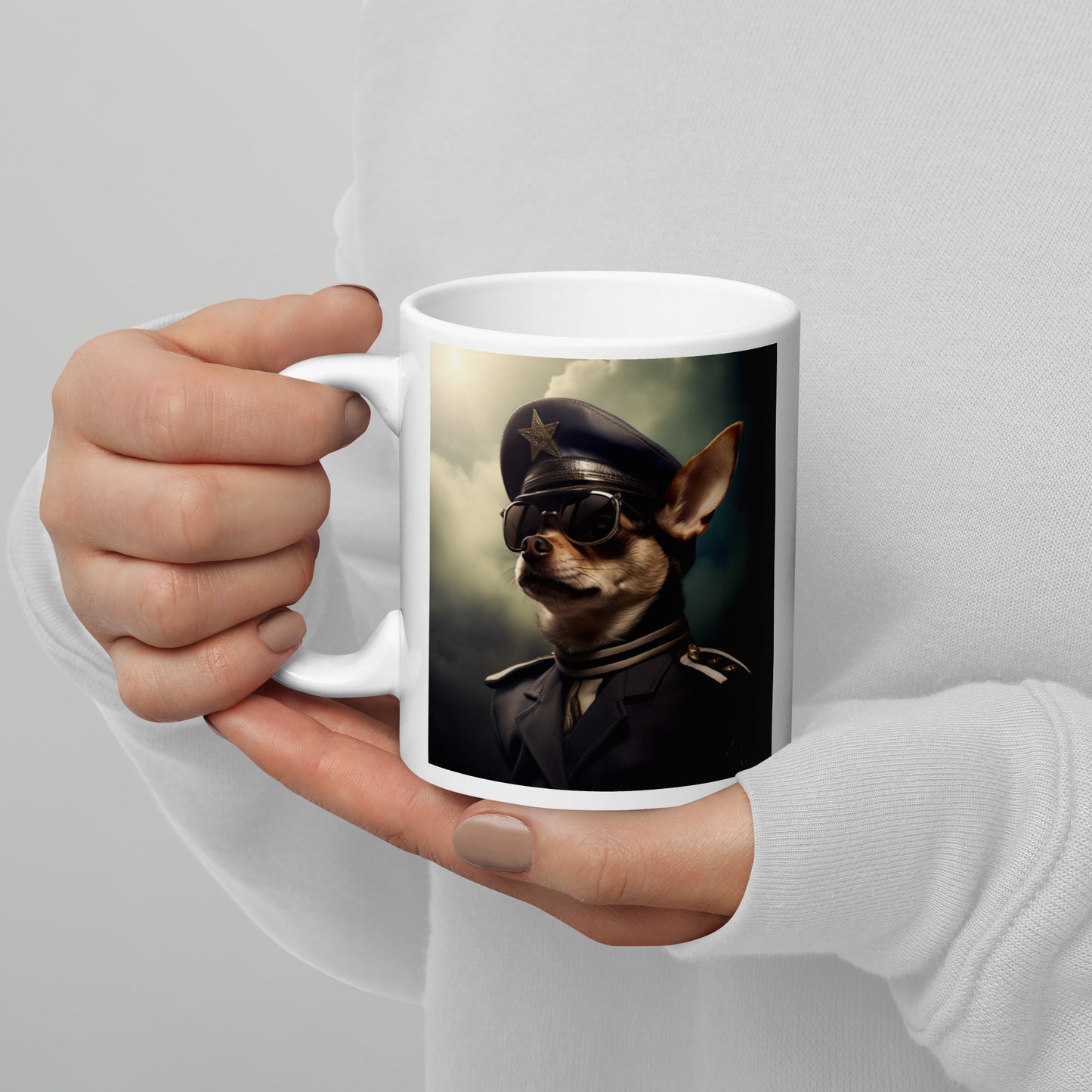 Chihuahua Air Force Officer White glossy mug