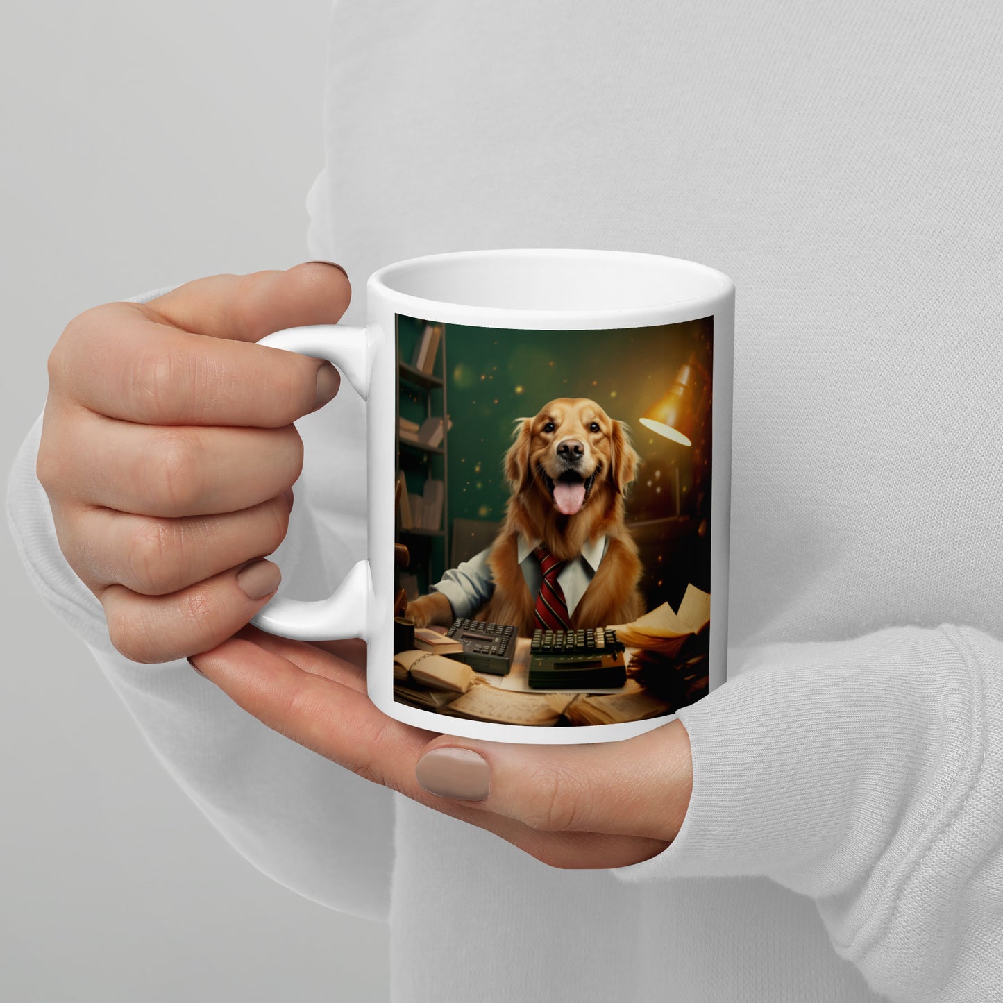 Golden Retriever Accountant White glossy mug