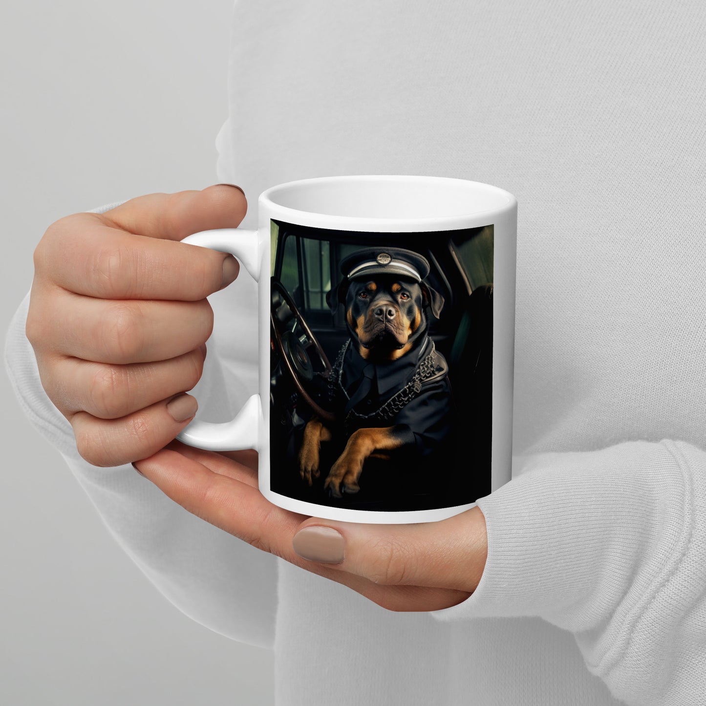 Rottweiler Bus Driver White glossy mug