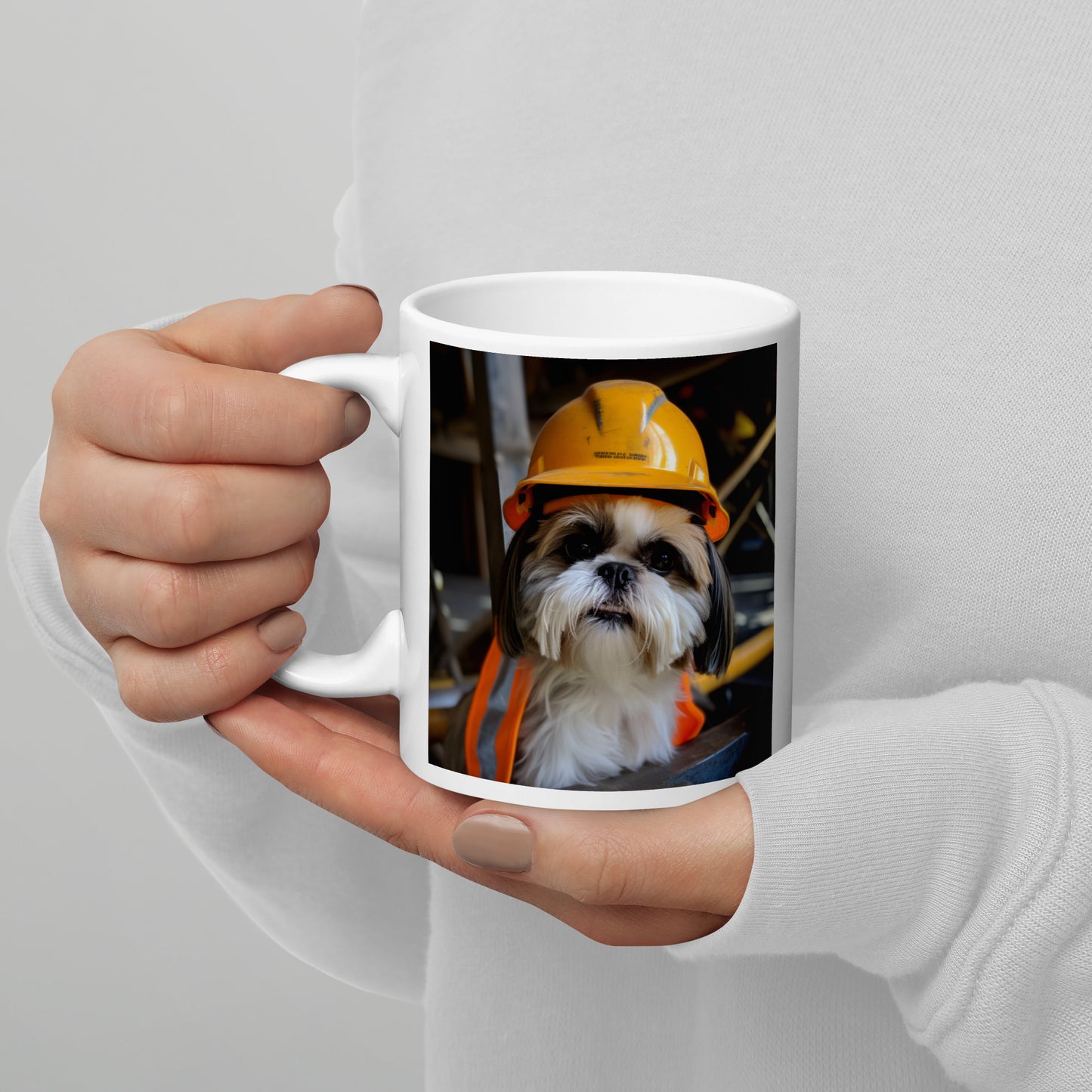 Shih Tzu ConstructionWorker White glossy mug