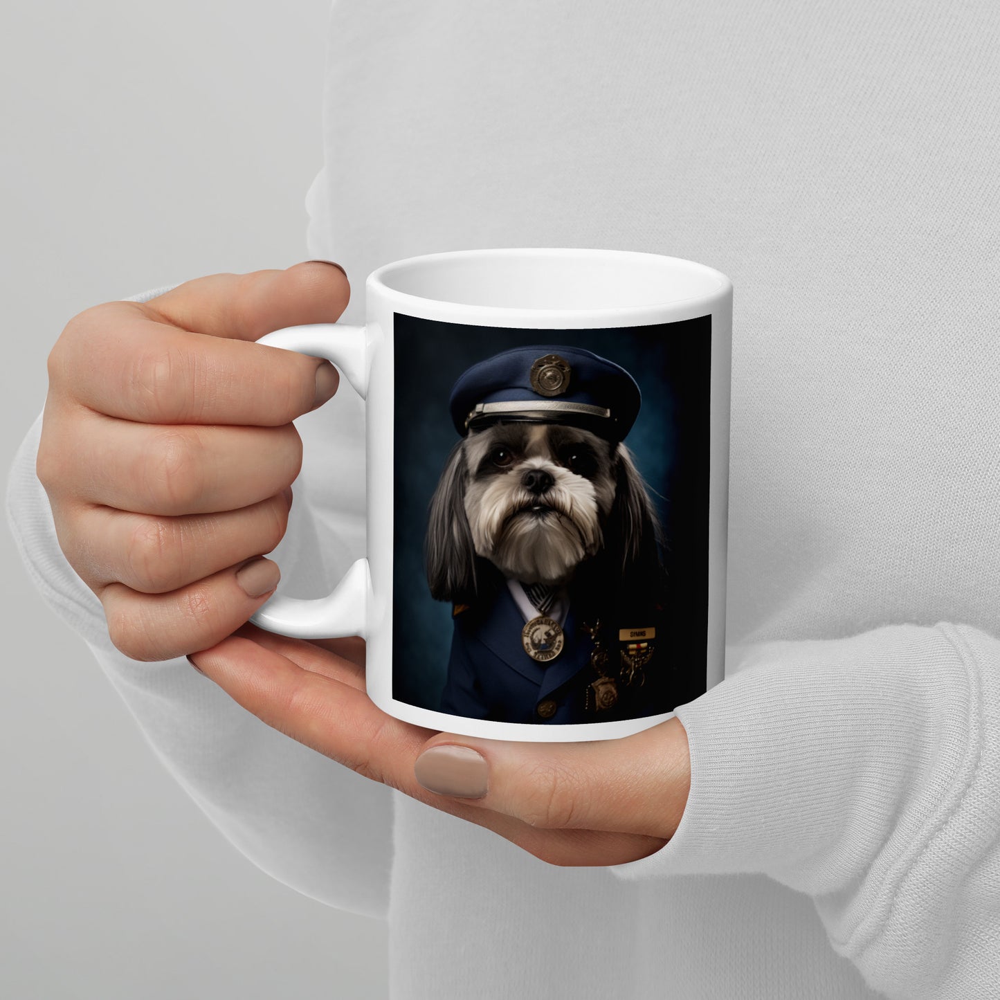 Shih Tzu Air Force Officer White glossy mug