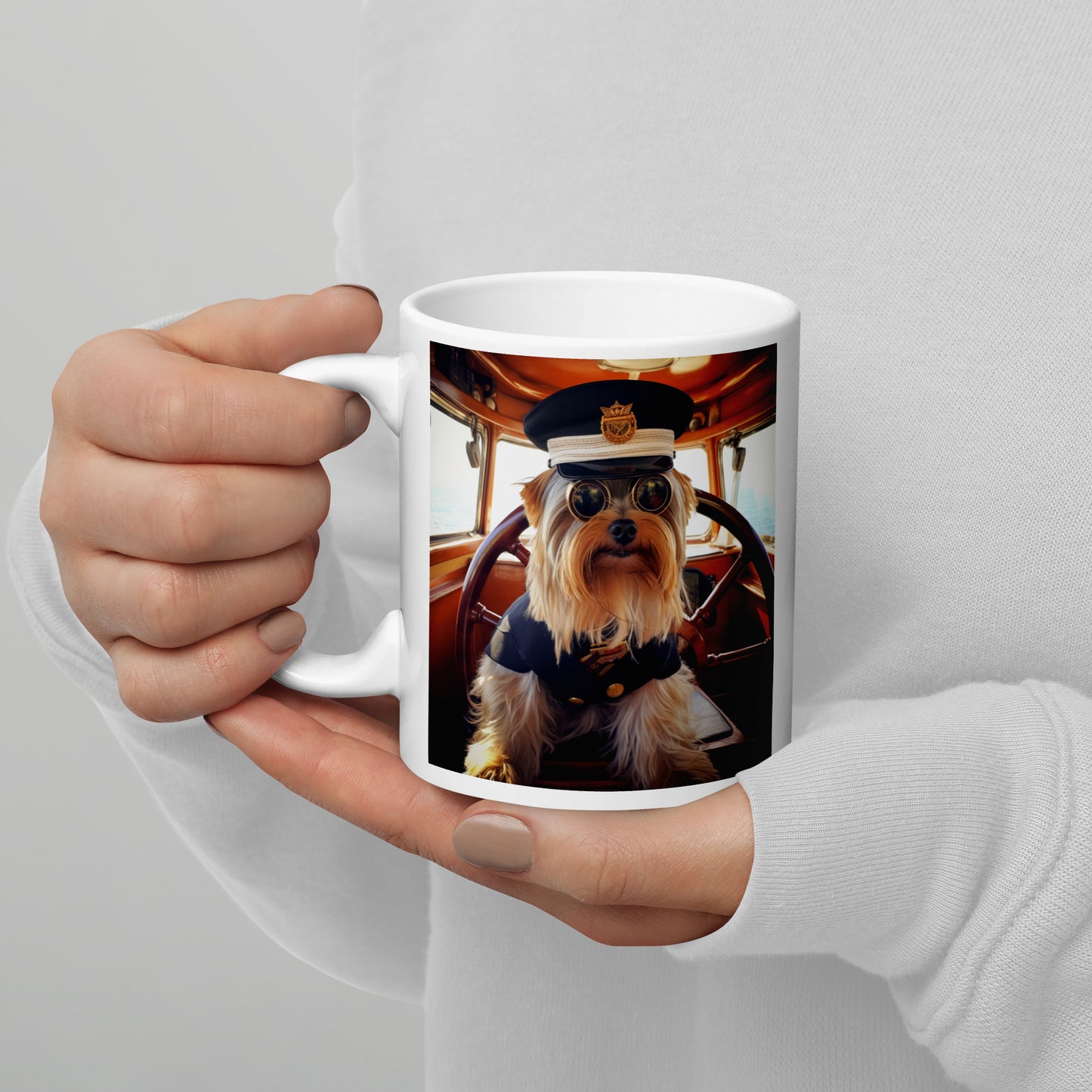 Yorkshire Terrier CruiseShipCaptain White glossy mug