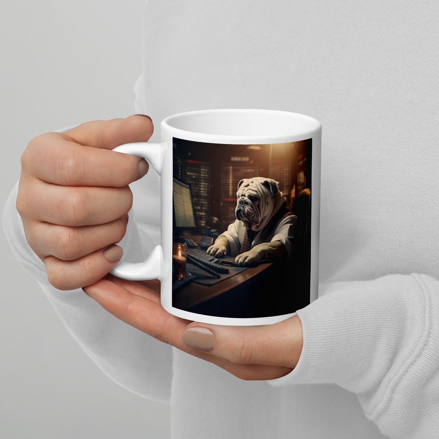 Bulldog Stock Trader White glossy mug