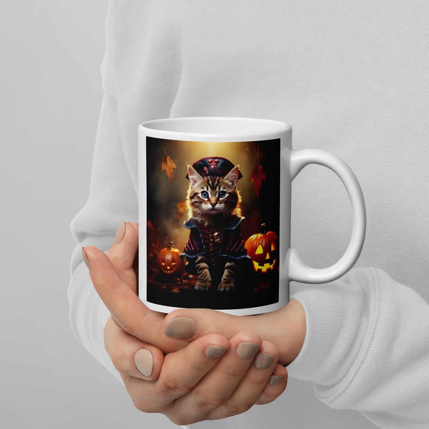 Domestic Shorthair Halloween White glossy mug