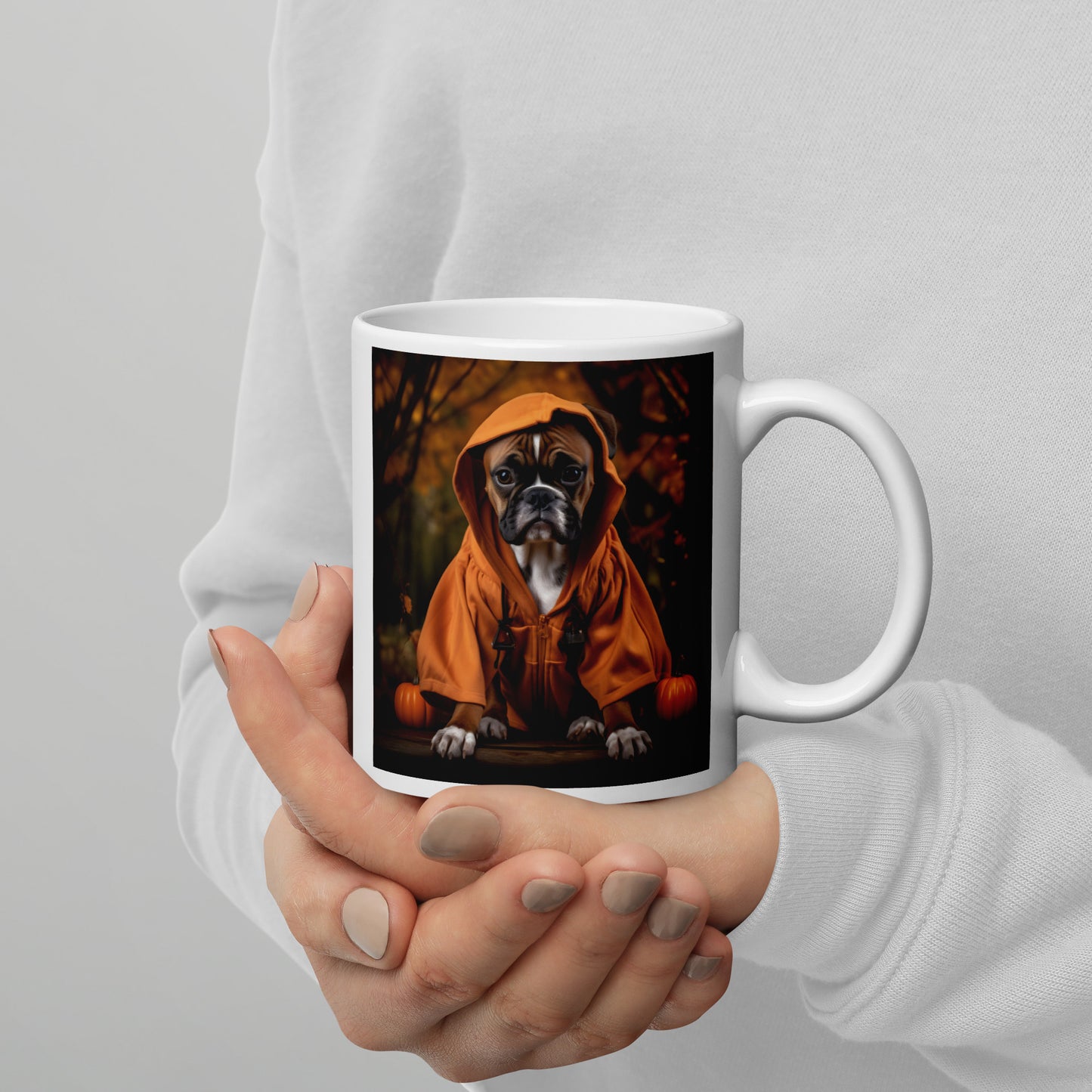 Boxer Halloween White glossy mug