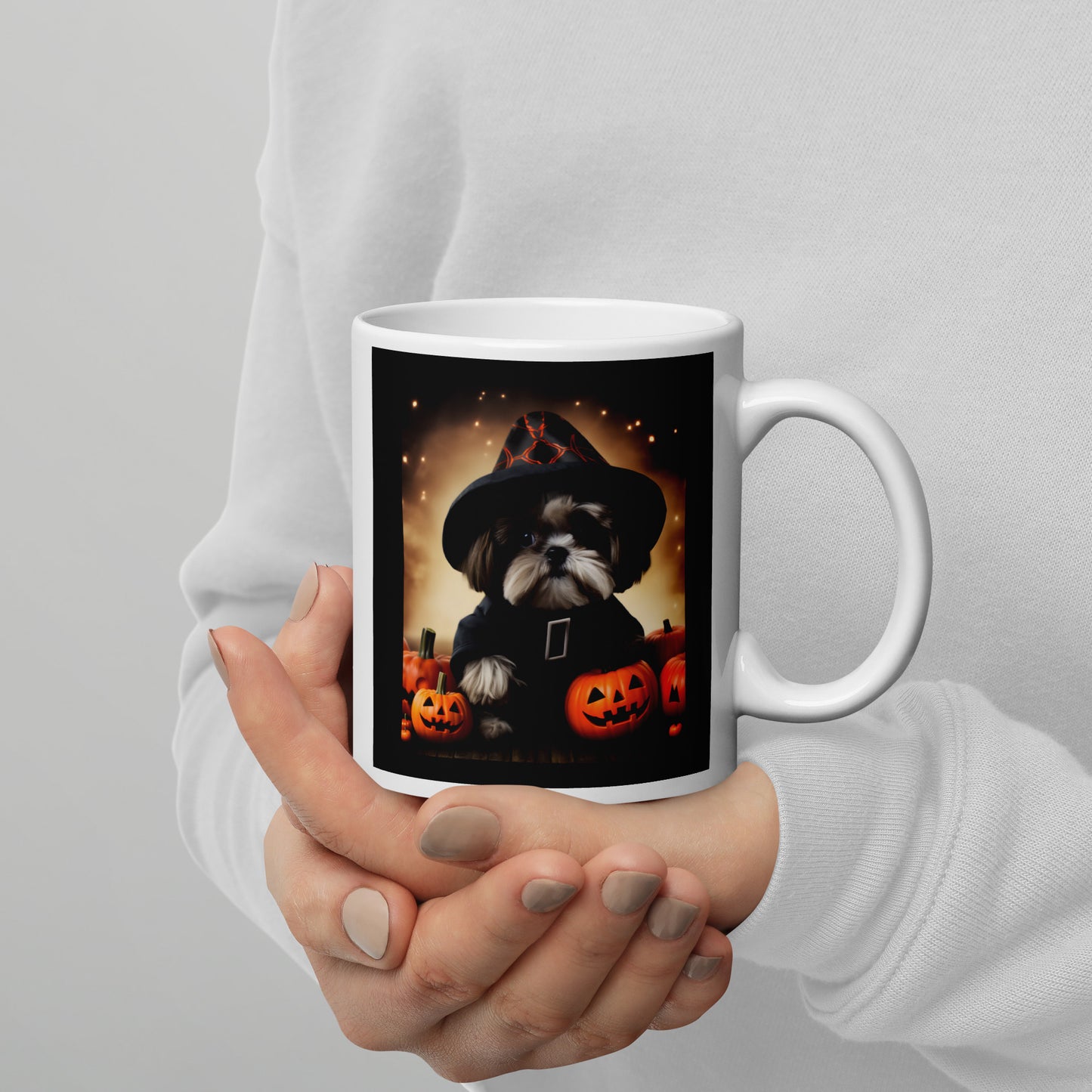 Shih Tzu Halloween White glossy mug