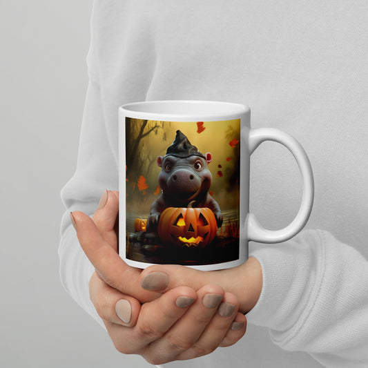Hippo Halloween White glossy mug