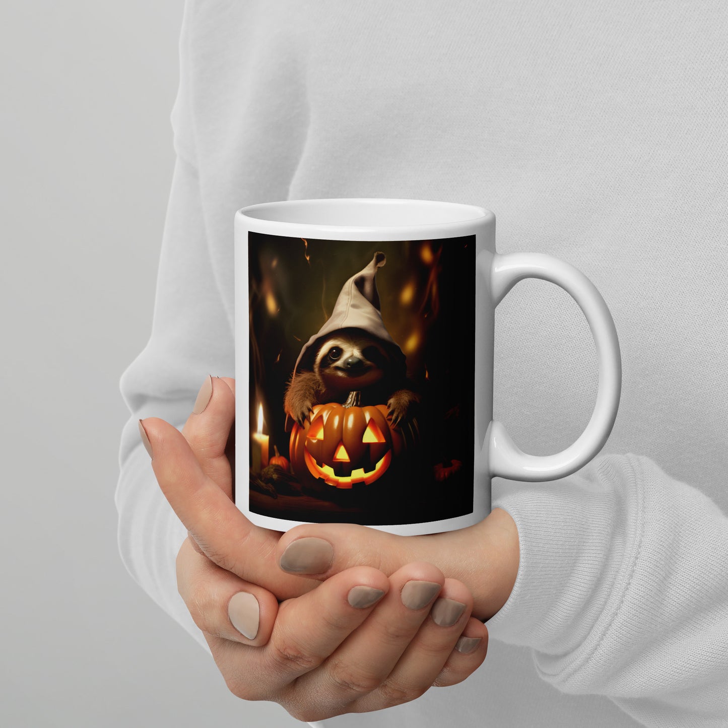 Sloth Halloween White glossy mug