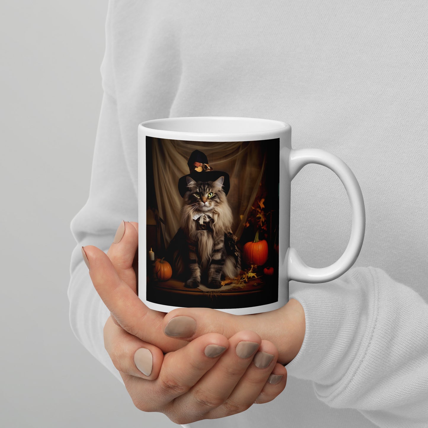 Maine Coon Halloween White glossy mug