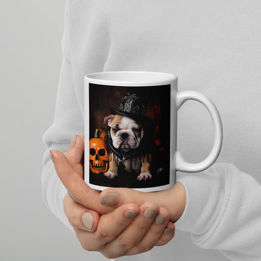 Bulldog Halloween White glossy mug