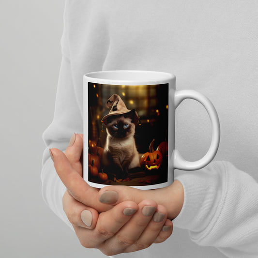 Siamese Halloween White glossy mug