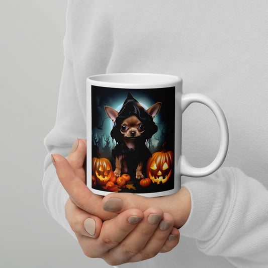 Chihuahua Halloween White glossy mug