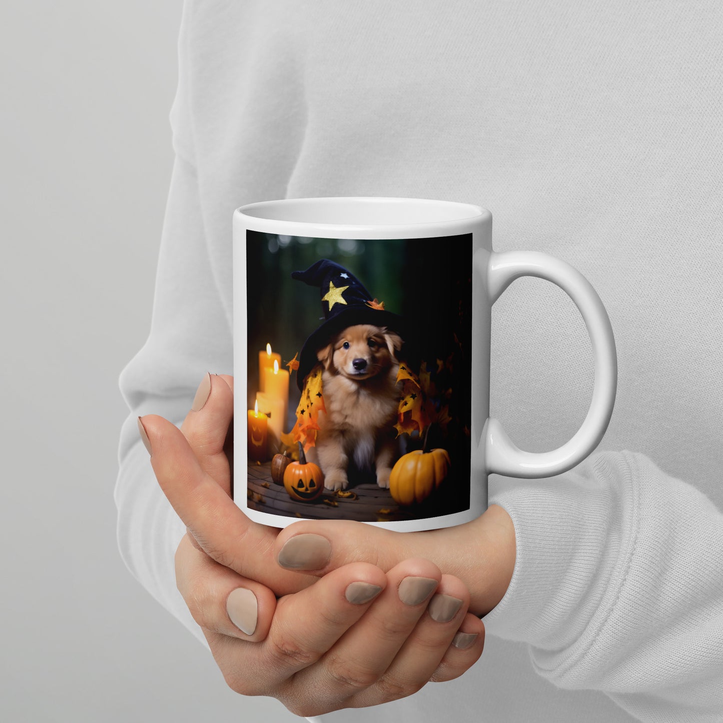 Golden Retriever Halloween White glossy mug