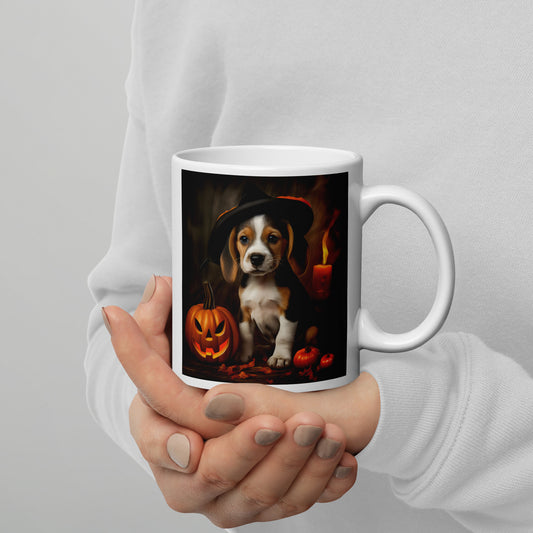 Beagle Halloween White glossy mug