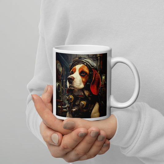 Beagle Engineer White glossy mug
