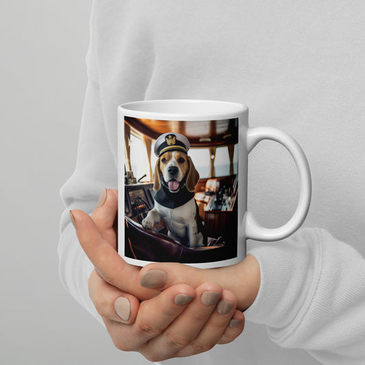 Beagle Navyofficer White glossy mug