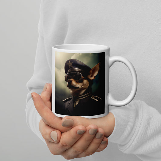 Chihuahua Air Force Officer White glossy mug