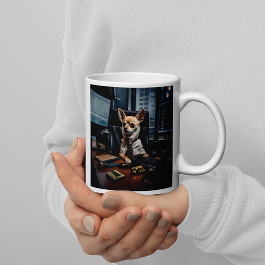 Chihuahua Stock Trader White glossy mug